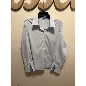 George Stretch  Light Blue White Micro Stripe Button Down Shirt Large L